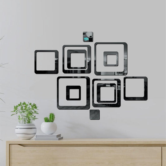 3D Acrylic Mirror Wall Stickers (12 Pcs, Black)