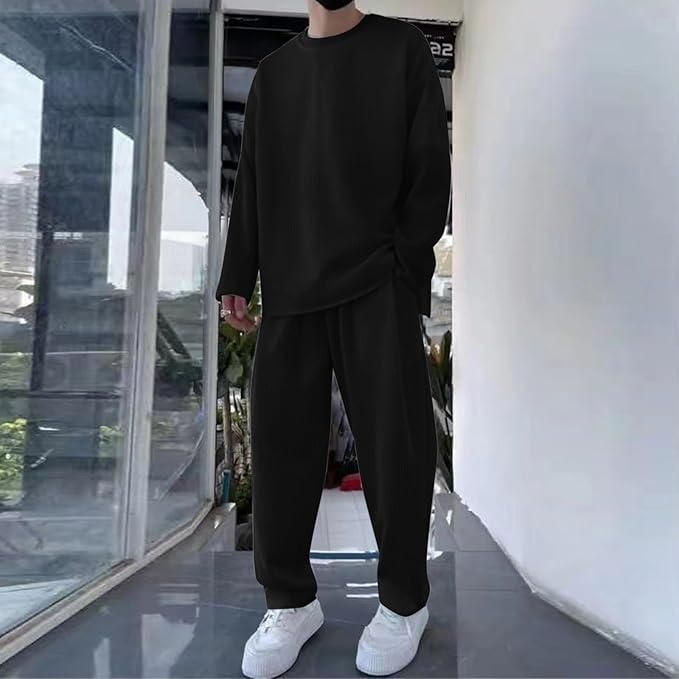 Men’s Black Solid Co-ord Set (T-shirt + Track Pant)