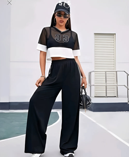 Women's High Waist Wide-Leg Striped Jogger