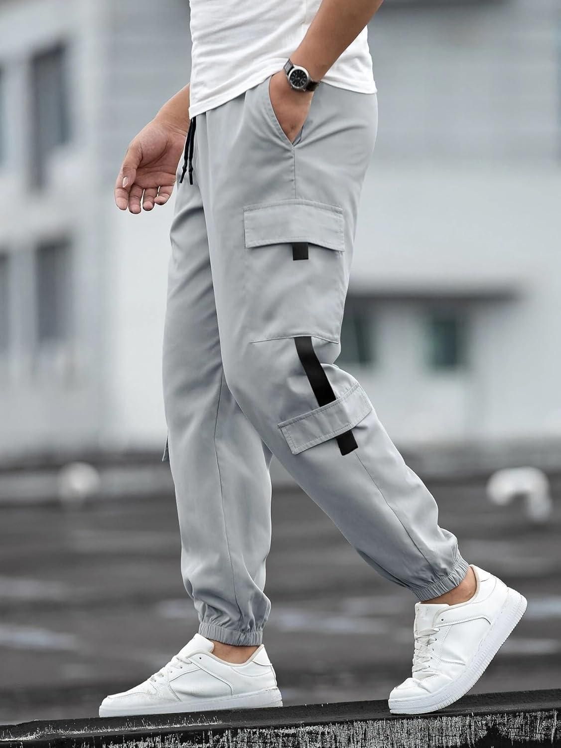 Men's Grey Solid Cotton Cargo Pant