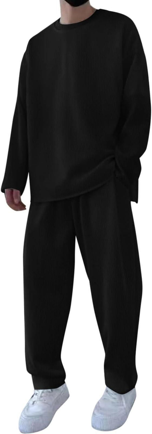 Men’s Black Solid Co-ord Set (T-shirt + Track Pant)