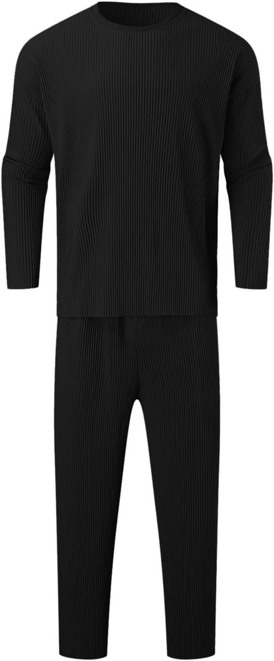 Men’s Black Solid Co-ord Set (T-shirt + Track Pant)