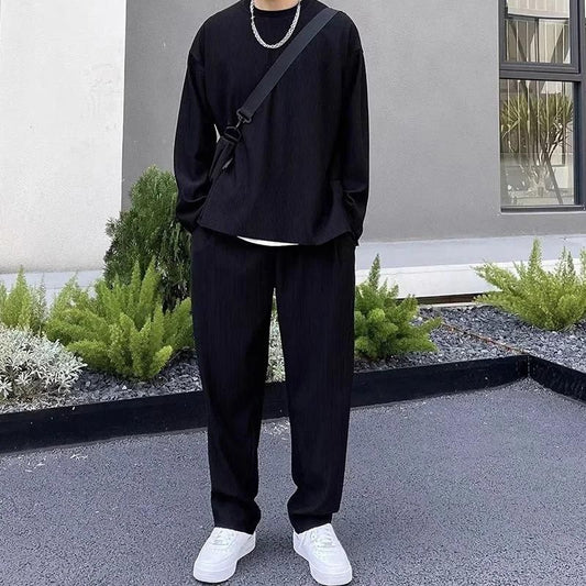 Men’s Black Solid Co-ord Set (T-shirt + Track Pant)