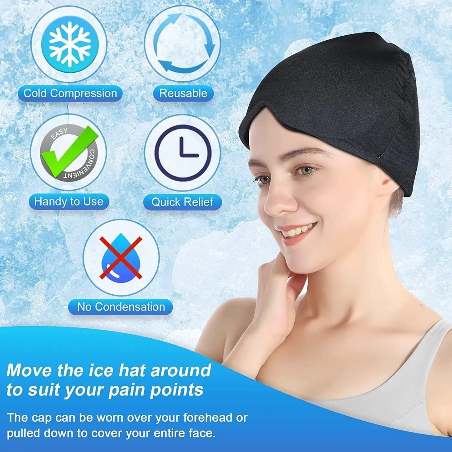 Migraine Relief Ice Cap – 360° Cold Therapy Head Wrap