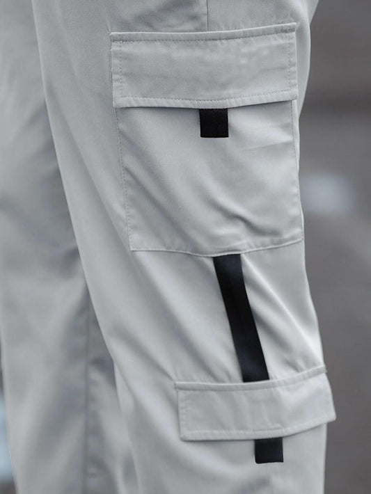 Men's Grey Solid Cotton Cargo Pant
