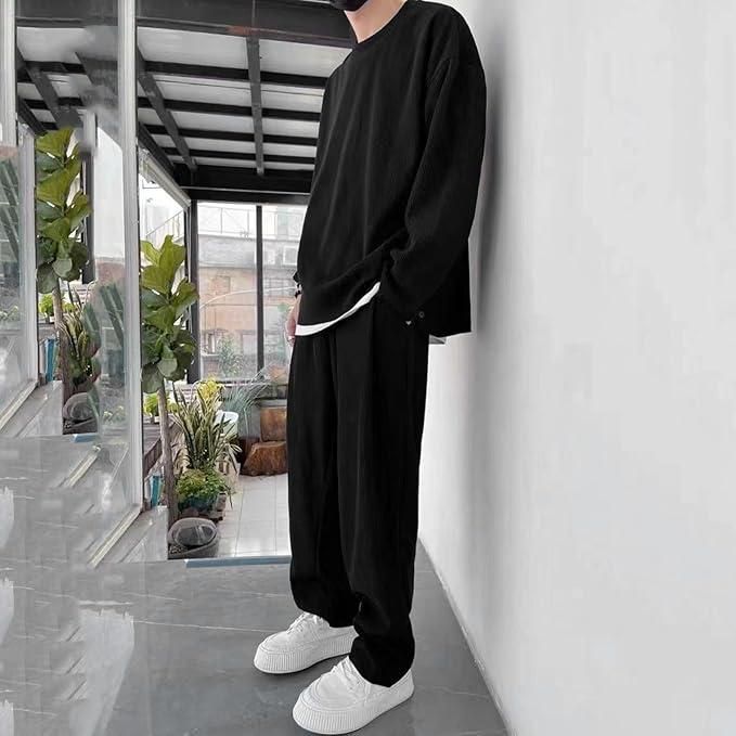 Men’s Black Solid Co-ord Set (T-shirt + Track Pant)