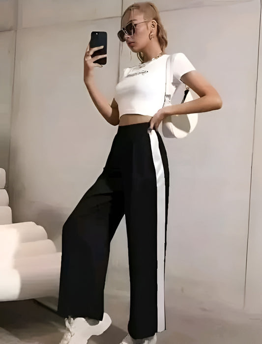 Women's High Waist Wide-Leg Striped Jogger